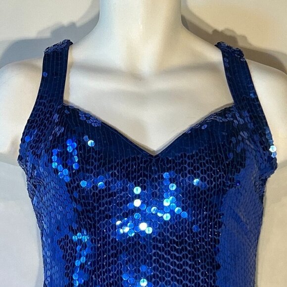 Niteline SZ4 Vintage Blue Halter Cut Sequin Maxi old glamour party timeless prom - Picture 3 of 9